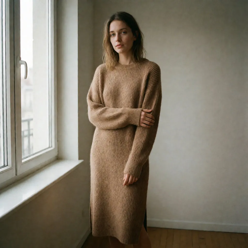 La robe pull, pièce maille longue de la saison, entre confort et allure à adopter