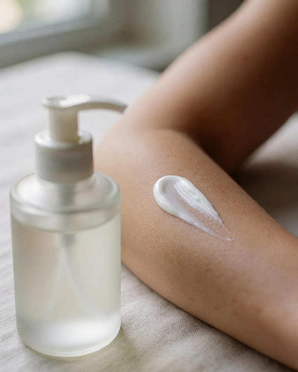 A soothing cream on real skin, in soft light