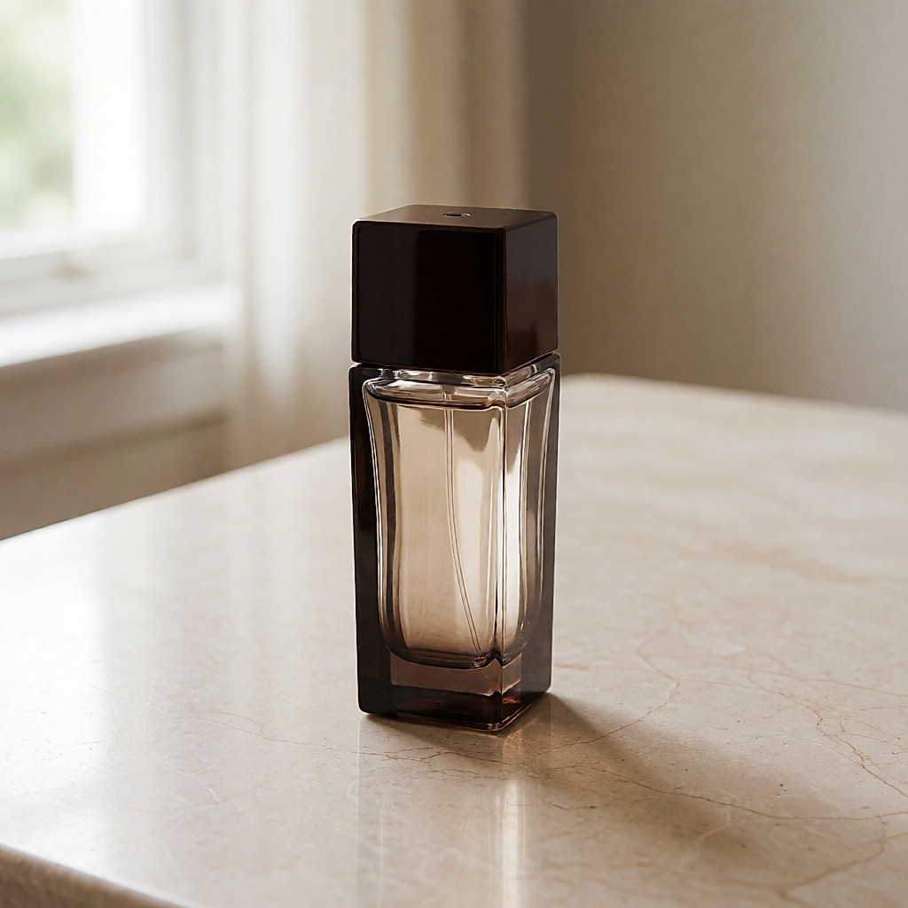 Laura Mercier scented body lotion pump bottle on beige marble