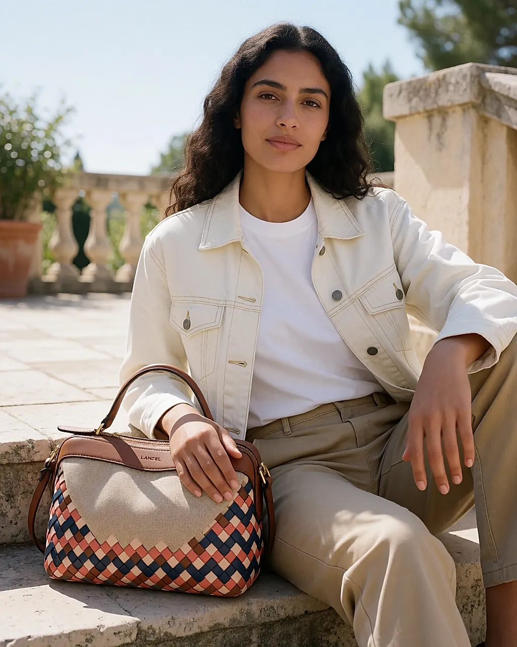 Un bolso Lancel con bandas de piel de colores y tela, aire deportivo-chic de verano