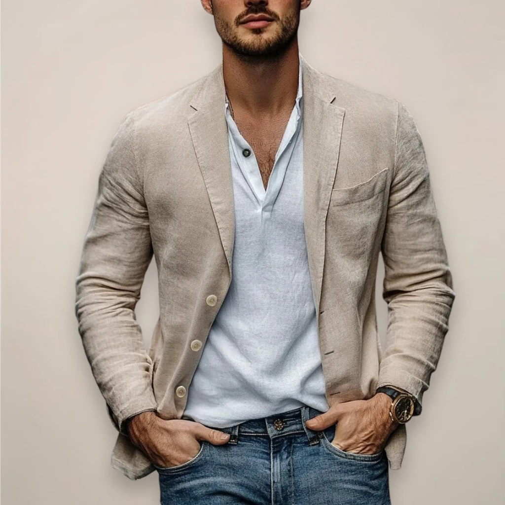 blazer non doublé en chanvre à l'épaule souple