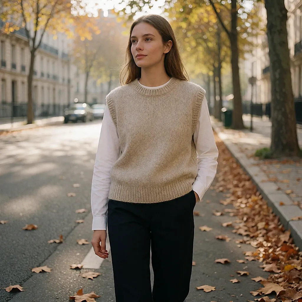 Le gilet sans manches en maille, la pièce de mi-saison à porter seul pour les matins d'octobre