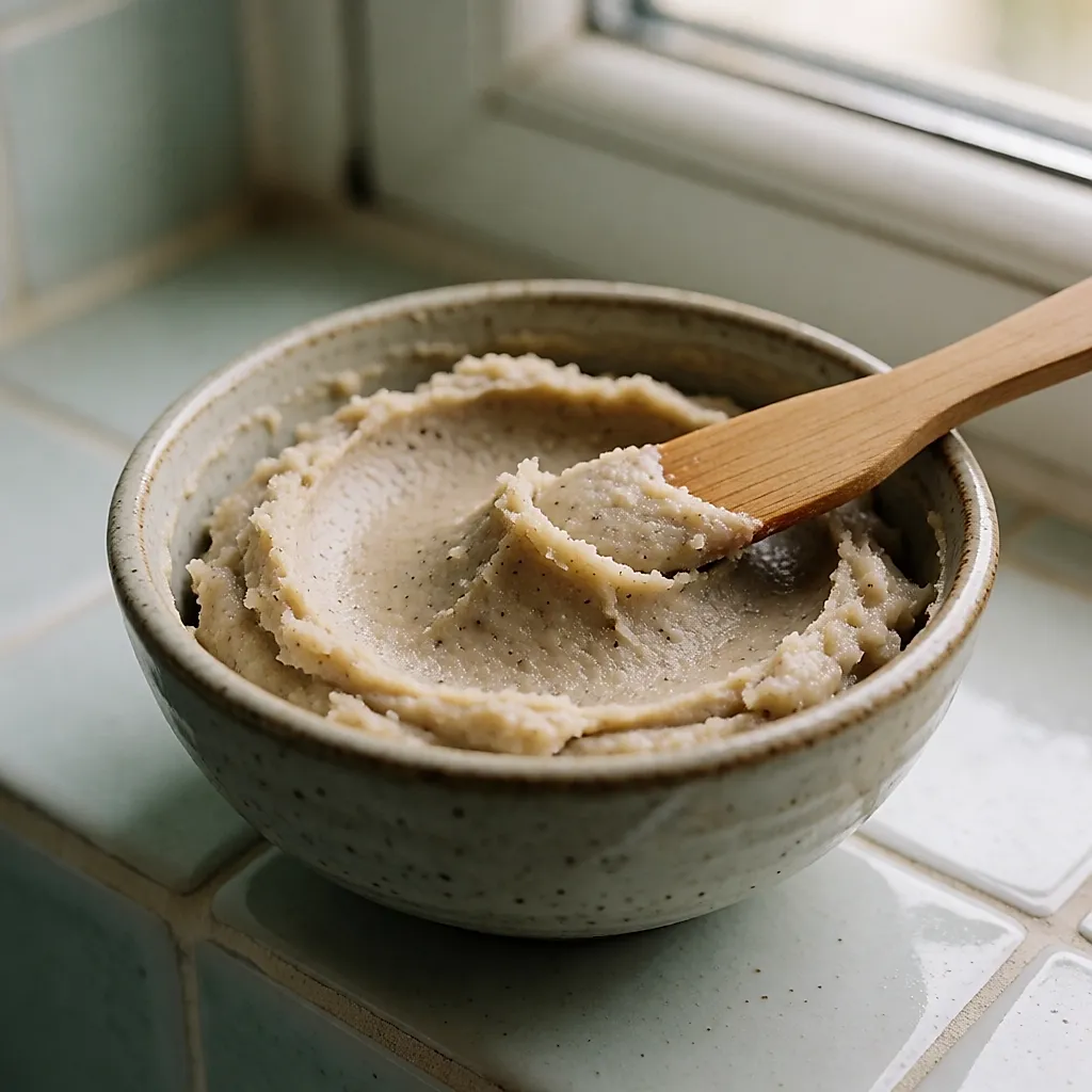 La texture granuleuse du karité brut, faite de petits grains qui fondent sous les doigts