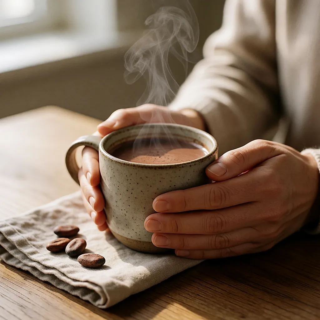 A mug of hot chocolate made with unsweetened cocoa, a concentrated source of magnesium