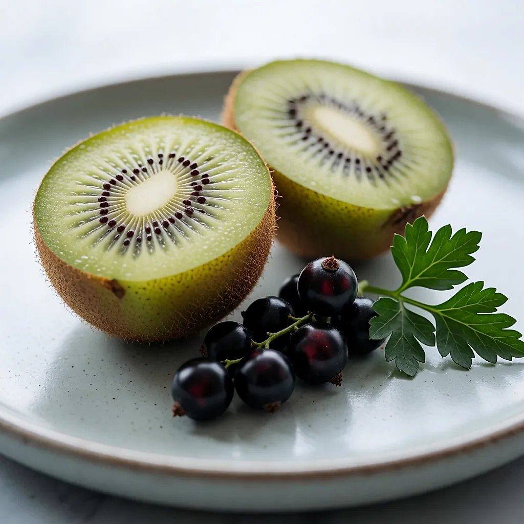 Mãos a cortar uma laranja numa tábua, com kiwi e pimento vermelho ao lado
