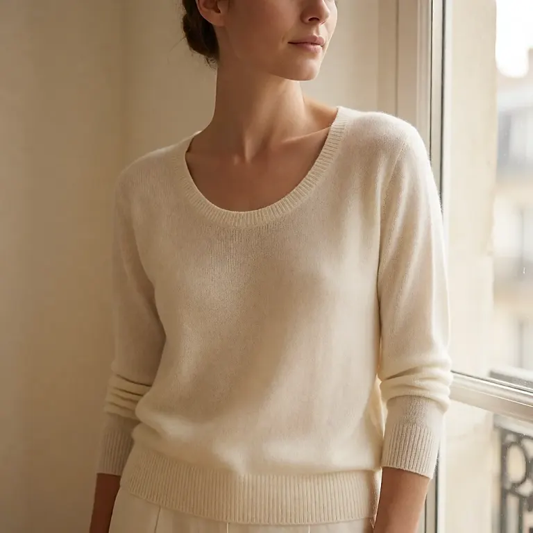 Le pull à encolure échancrée, alternative respirante au col roulé pour l'automne