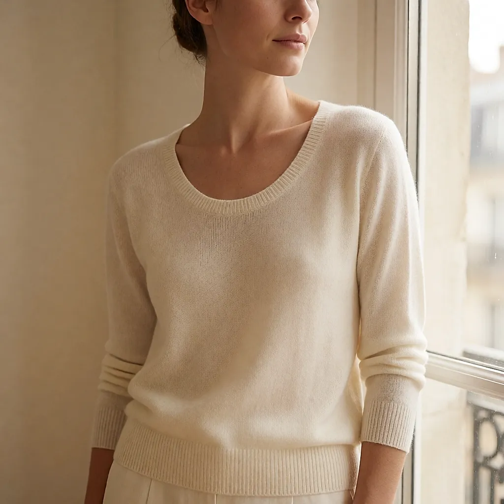 Le pull à encolure échancrée, alternative respirante au col roulé pour l'automne