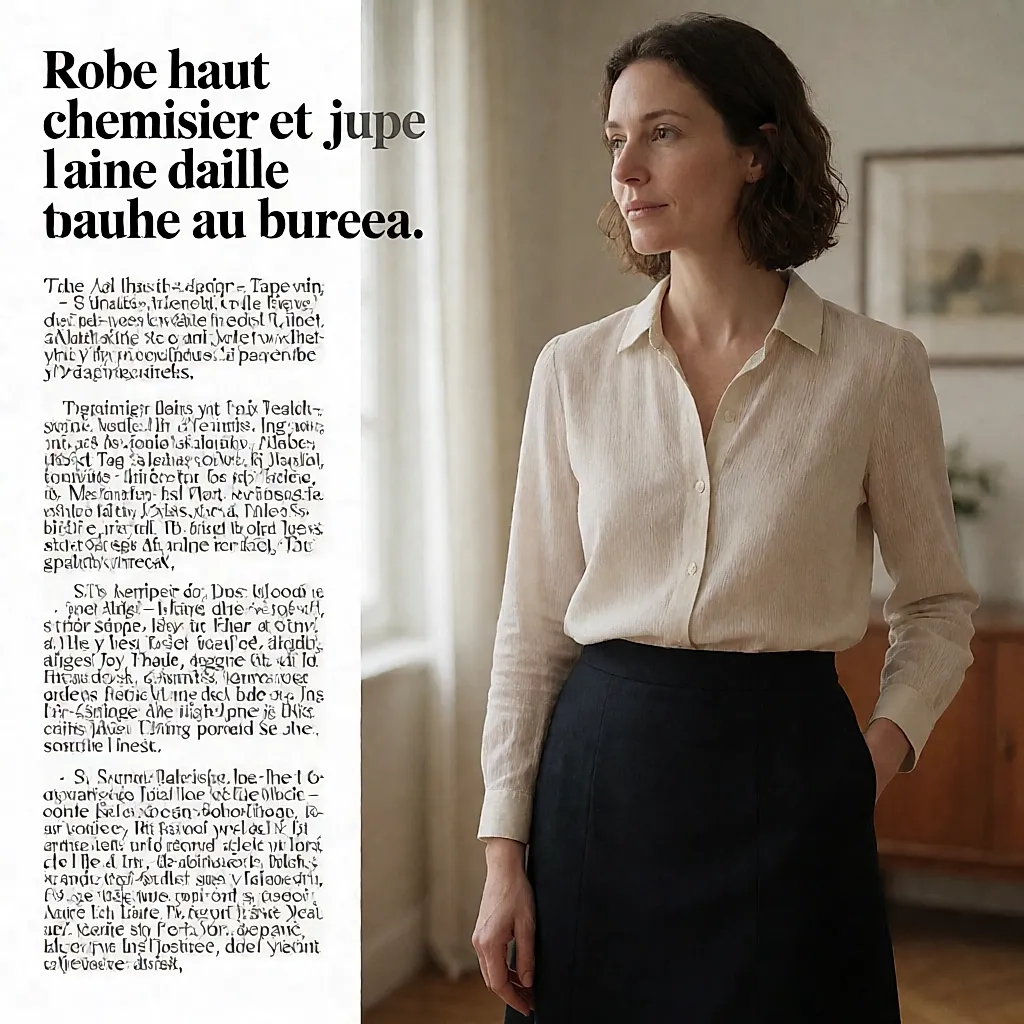 Dress with a blouse top and high-waisted wool skirt worn in the office