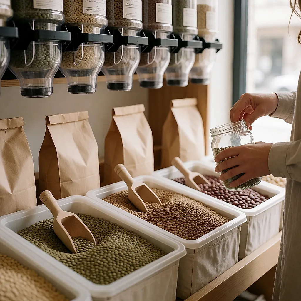 Lentils and dried beans in bulk, measured into a reused jar
