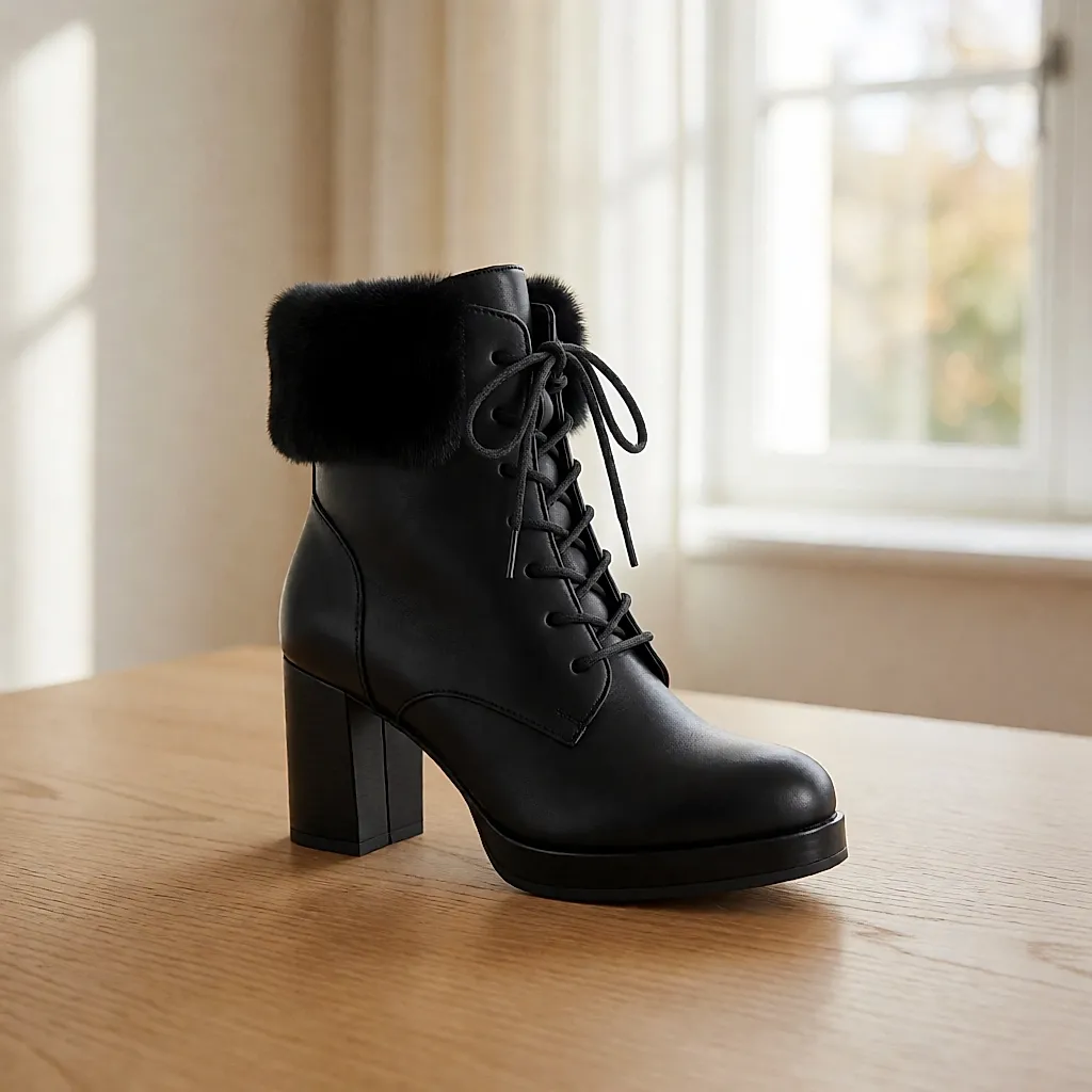 Photo produit inspirée de Bottines fourrées noires avec fourrure sur le rabat