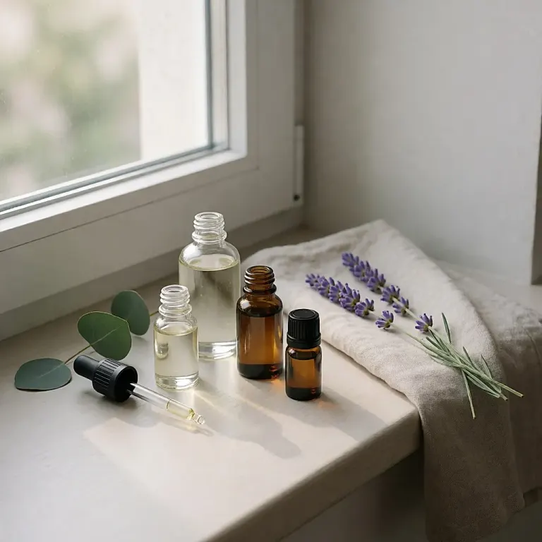 A collection of essential oil bottles for everyday wellbeing routines