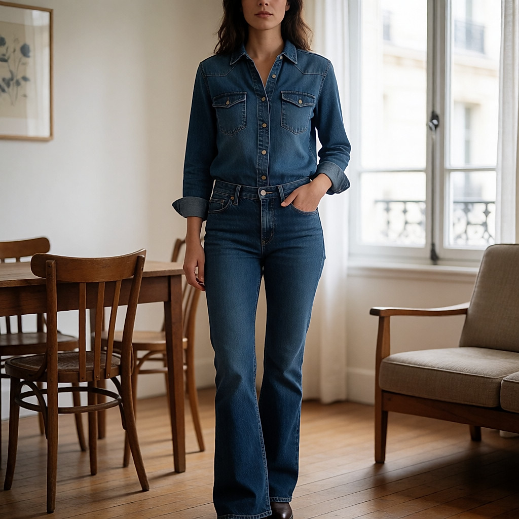 Bootcut-Jeans in Indigo, geschnitten, um sich über Absätzen zu öffnen