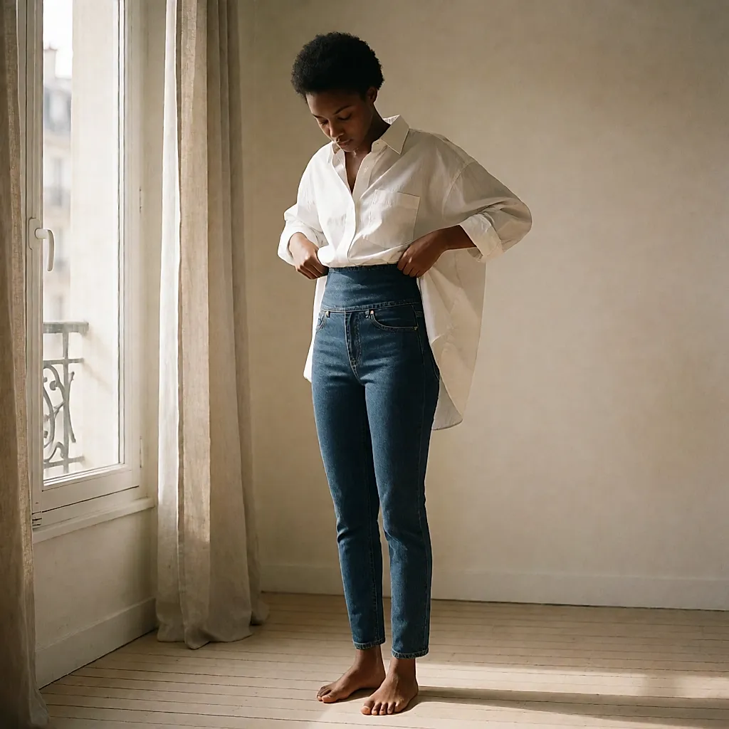 Jegging preto de cintura alta com queda justa ao corpo, um híbrido entre jean e legging