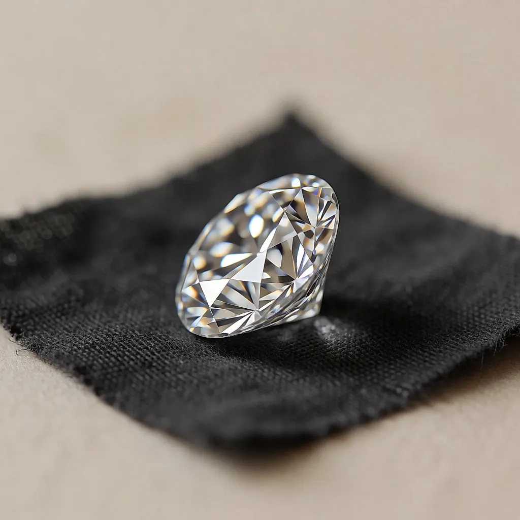 Diamant taille brillant posé sur un carré de lin anthracite