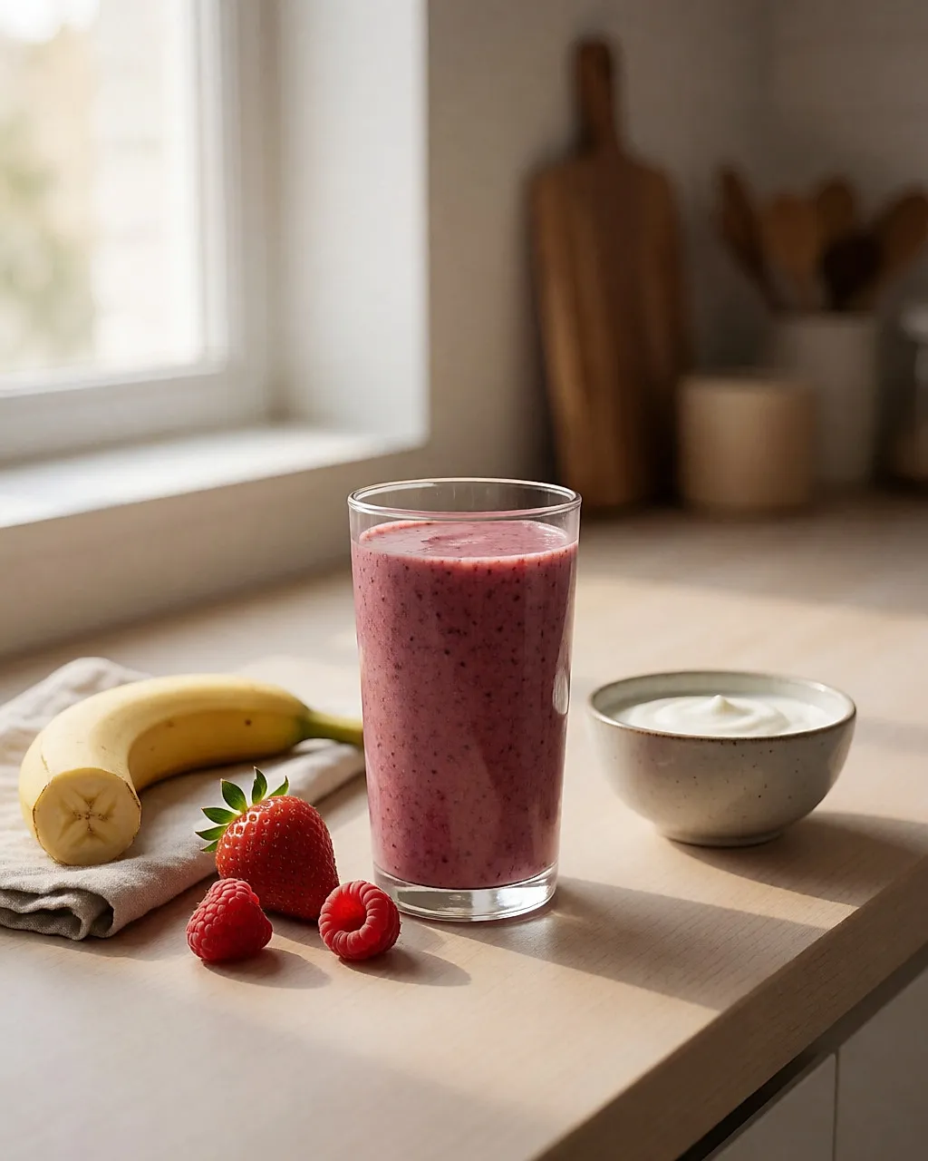 Smoothies: fruchtige Getränke aus frischen und gefrorenen Früchten – püriert und trinkfertig im Glas