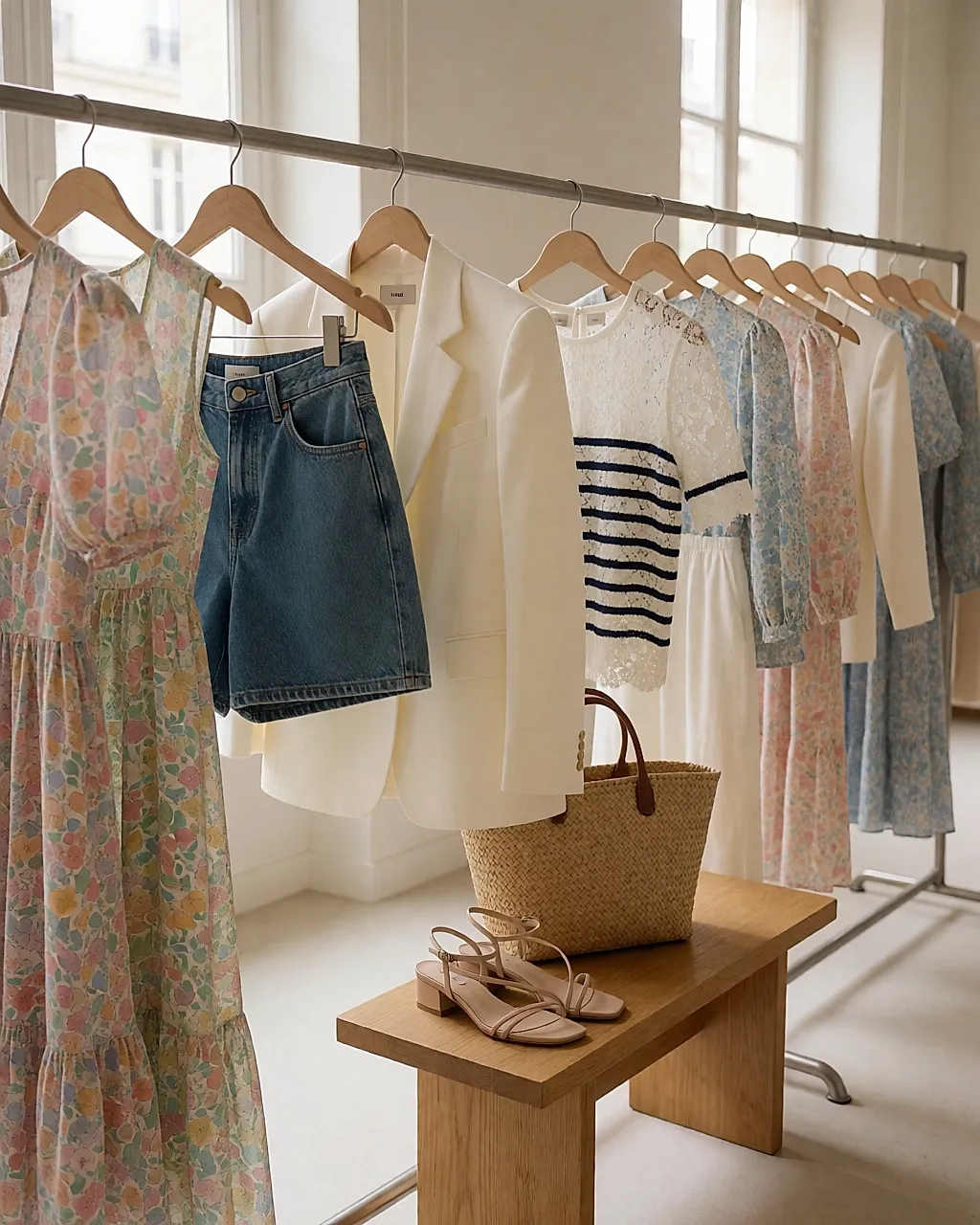 Lookbook de la colección primavera-verano de Maje con vestidos florales, denim y blazer crema
