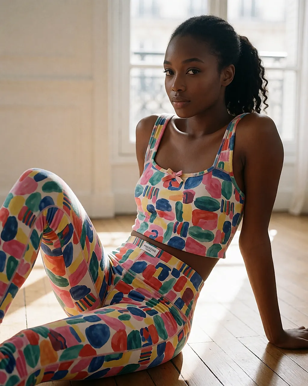 Conjunto Academy Princesse Tam Tam vestido, leggings coloridas e top combinado