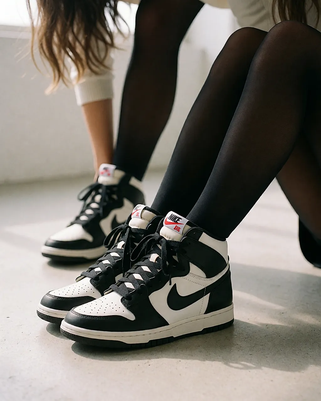 Sapatilhas altas Nike calçadas, cano alto e Swoosh na lateral