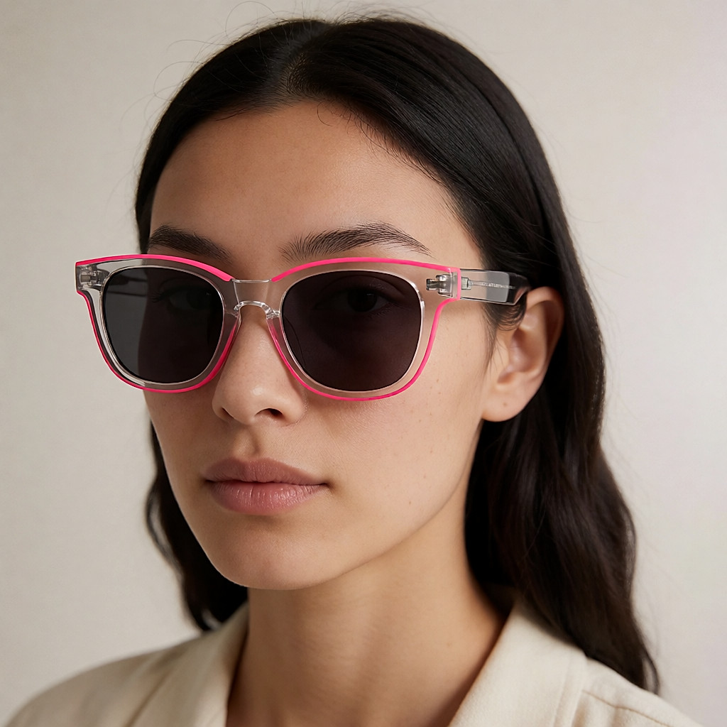Lunettes de soleil rose néon.