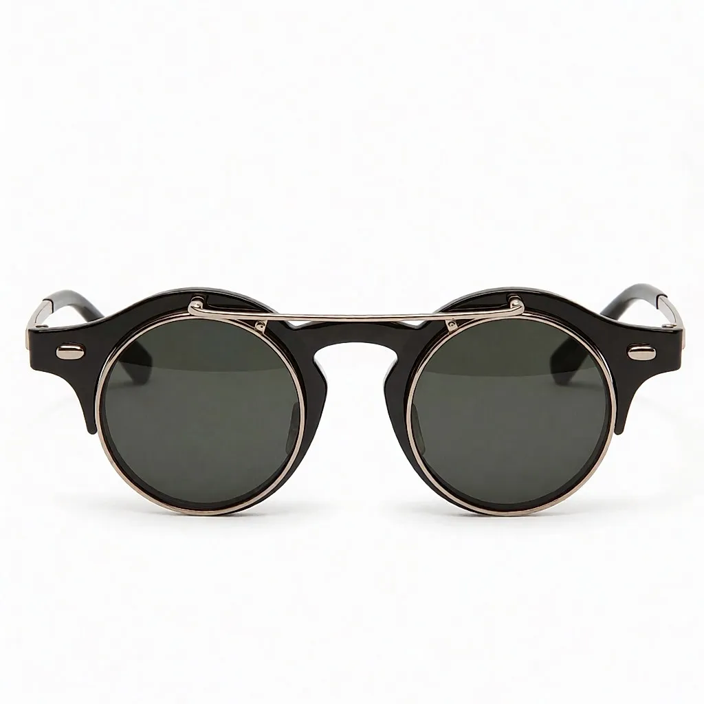 Runde Retro-Sonnenbrille mit Metallgestell und Mineralgläsern.