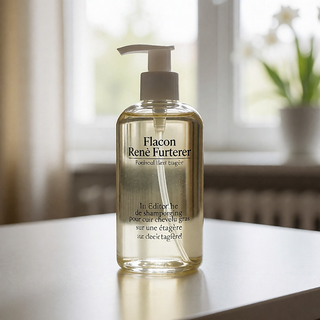 Flacon de shampooing René Furterer pour cuir chevelu gras sur une étagère