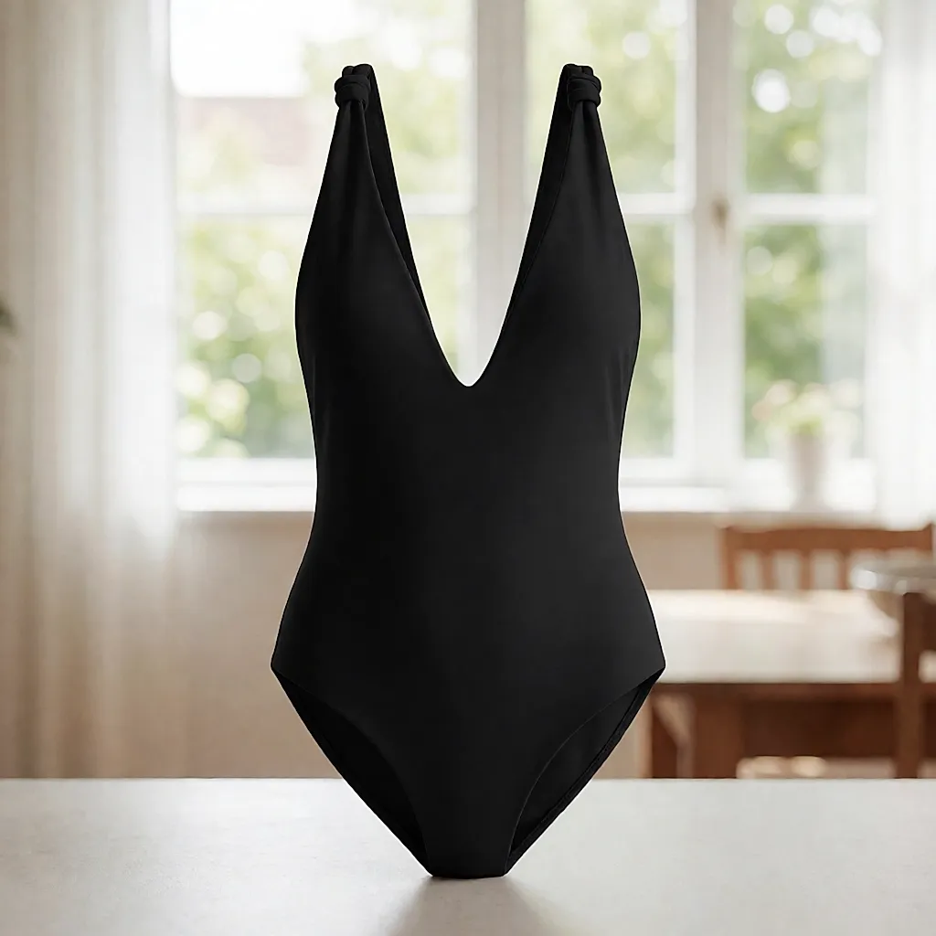 Produktfoto in Anlehnung an „Too Hot One Piece Swimsuit“ in Schwarz mit hohem Beinausschnitt (CAA12E6B001AA)