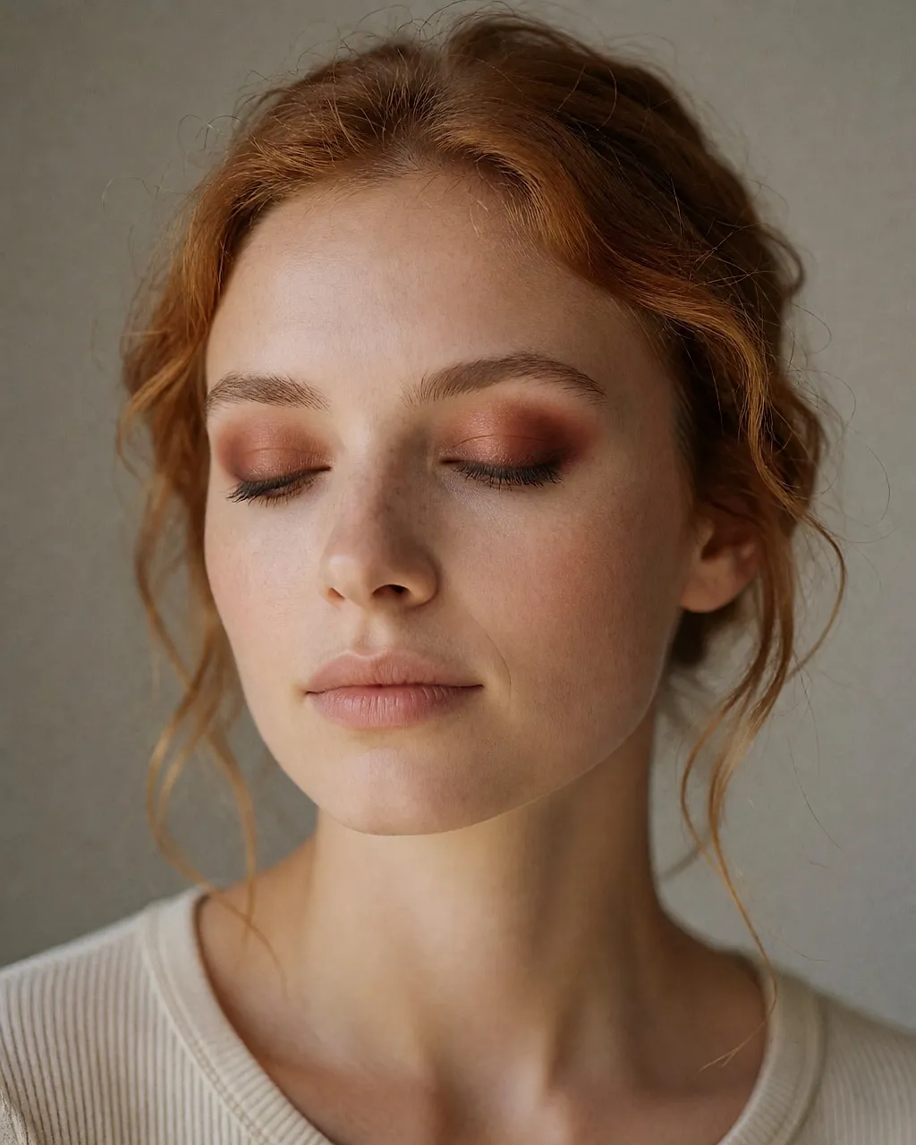 Yeux fermés sur un maquillage chaud, terracotta et prune