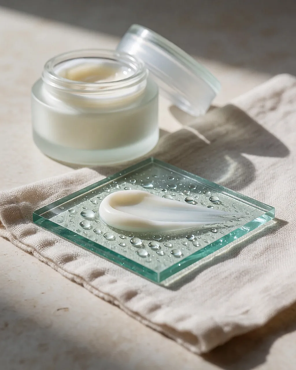 A light gel-textured hydrating treatment on a glass plate
