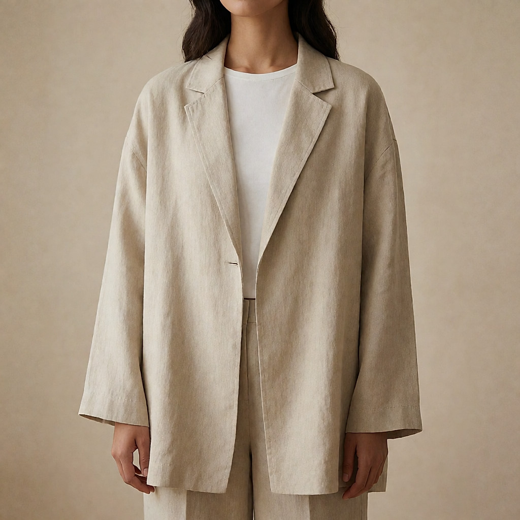 Photo produit inspirée de Veste en lin oversize beige (version en lin naturel, teinte beige/sable)