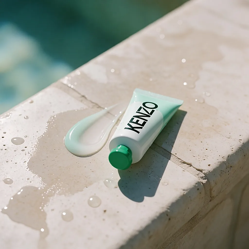 A green and white Kenzoki tube with a dab of fresh gel on a wet stone