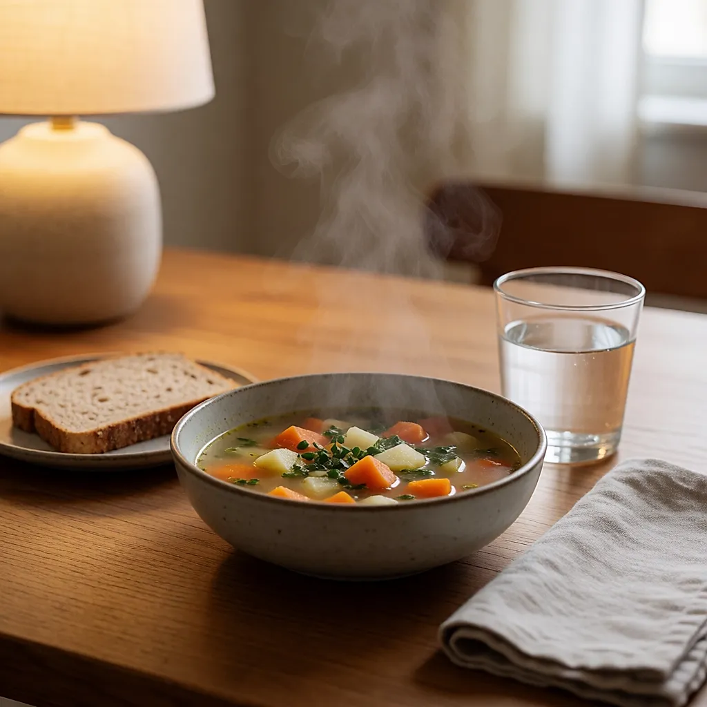 Leichtes Abendessen zusammenstellen, das Körper und Nacht entlastet