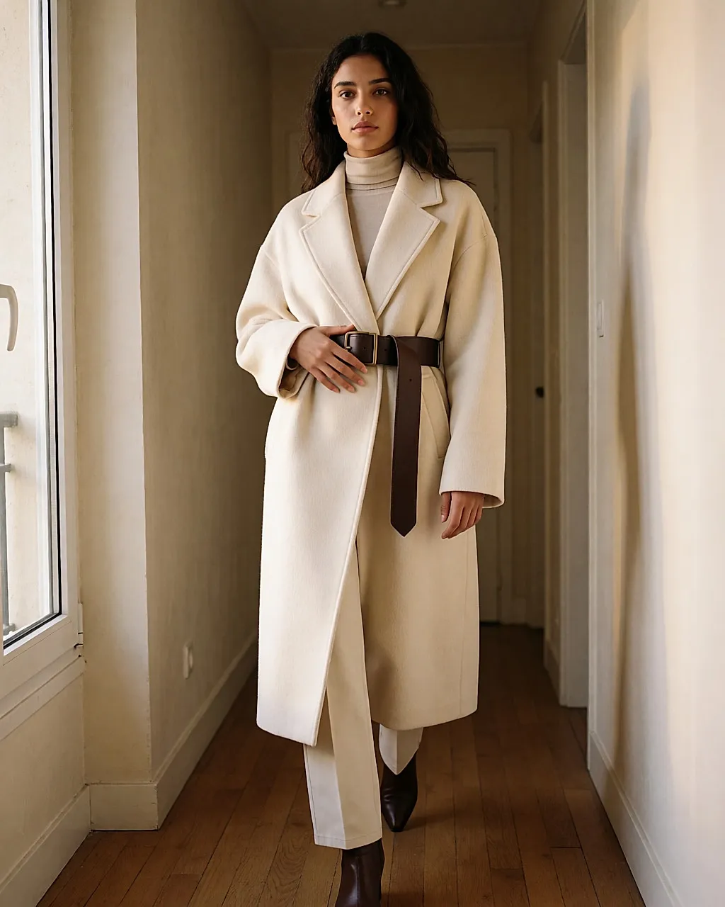 Wintermode: Der hoch getragene Gürtel strukturiert die Silhouette und schafft eine Empire-Taille