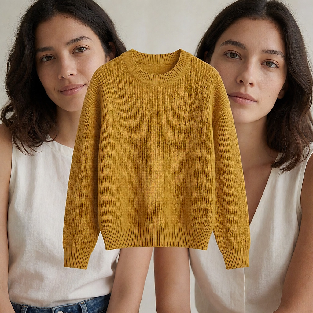 Photo produit inspirée de Pull maille moutarde (maille côtelée)