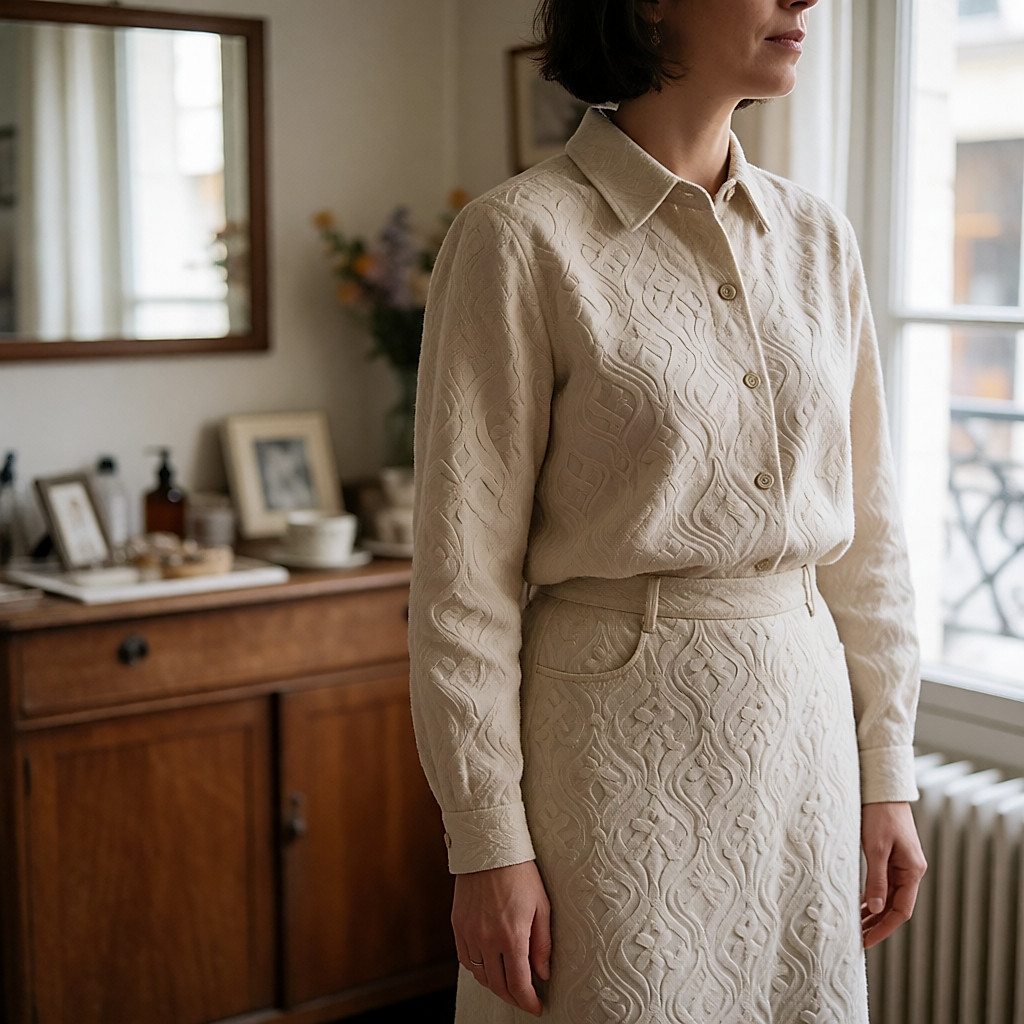 Jersey de lana jacquard en una tienda de segunda mano