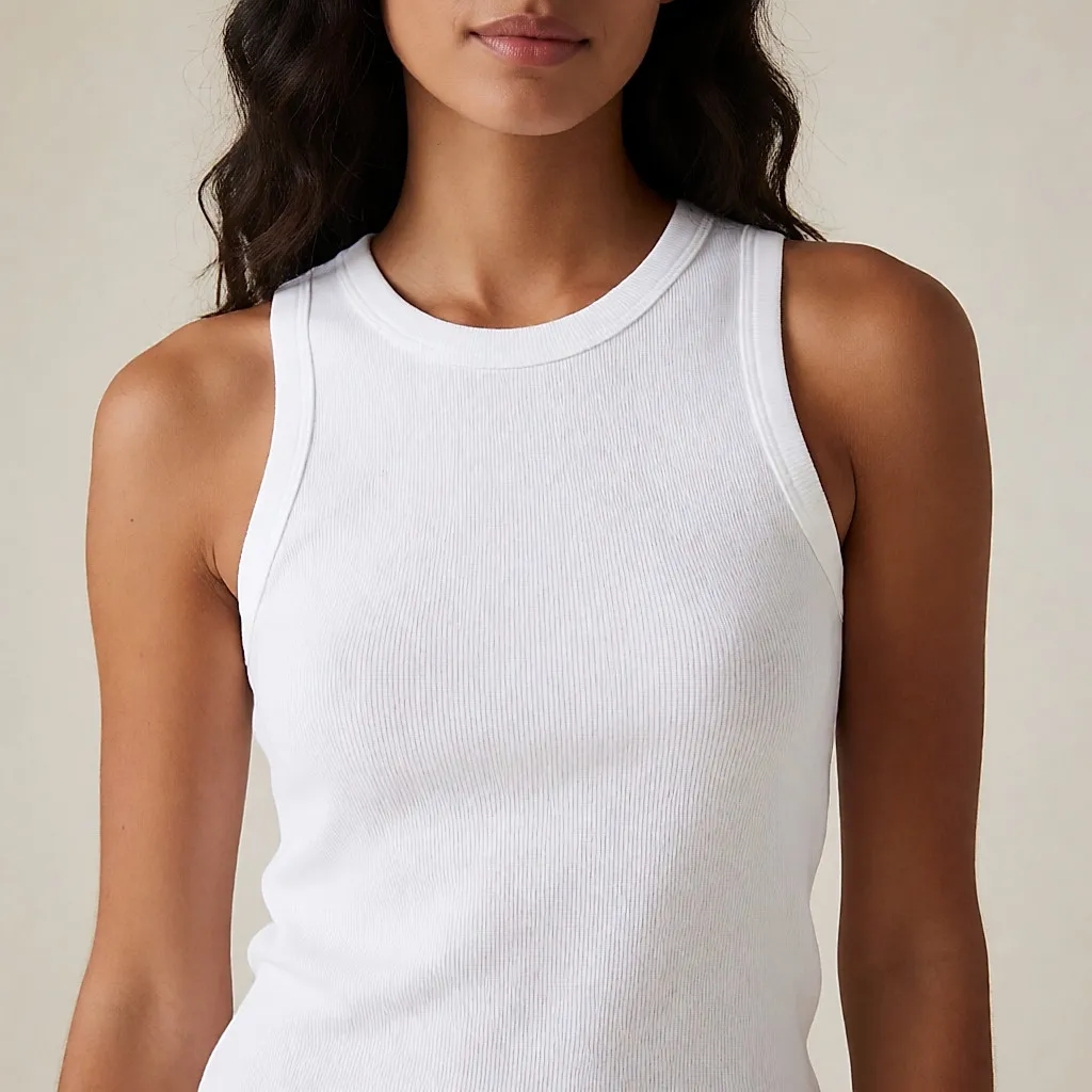 Una camiseta de tirantes blanca acanalada.