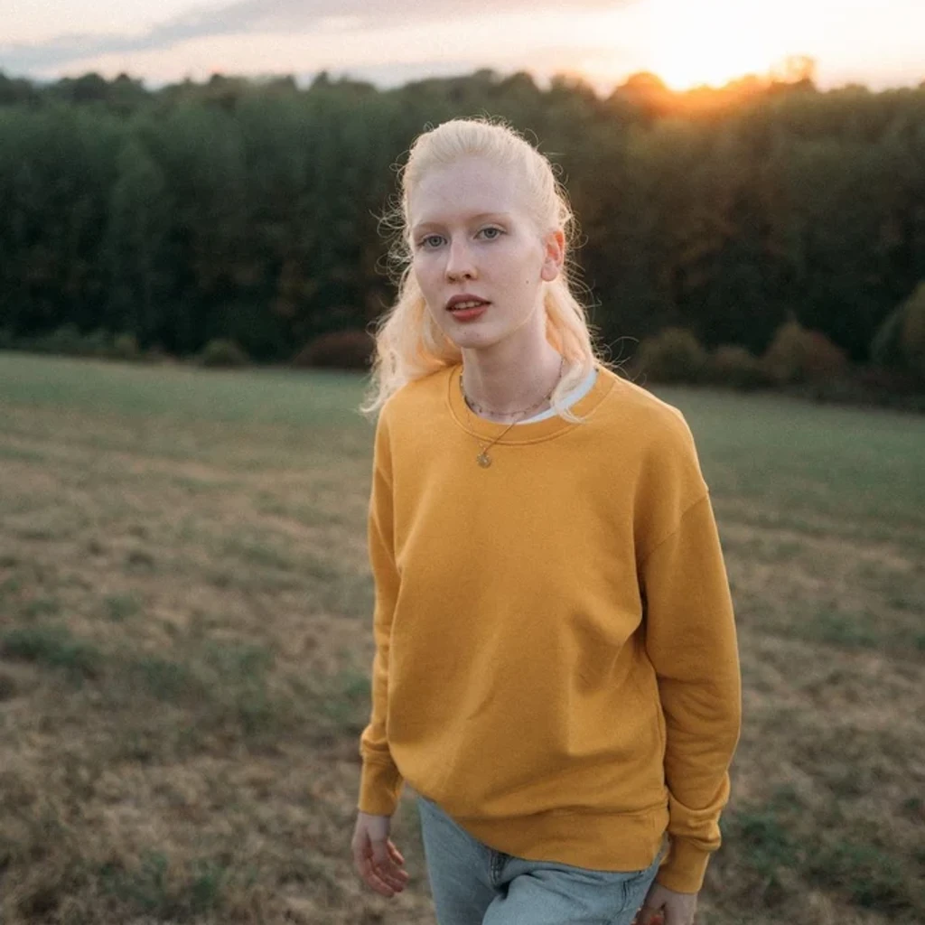 Sweat en coton jaune moutarde — le produit tel que porté par le mannequin