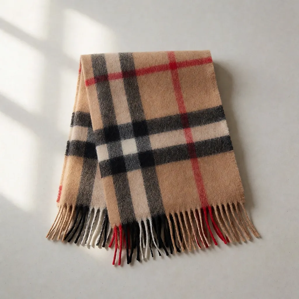 Écharpe en cachemire à grands carreaux camel, noir et rouge — Burberry