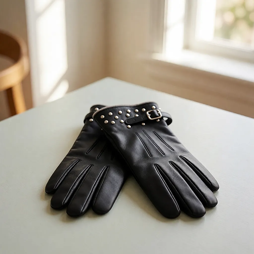 Gants en cuir noir cloutés aux poignets — The Kooples