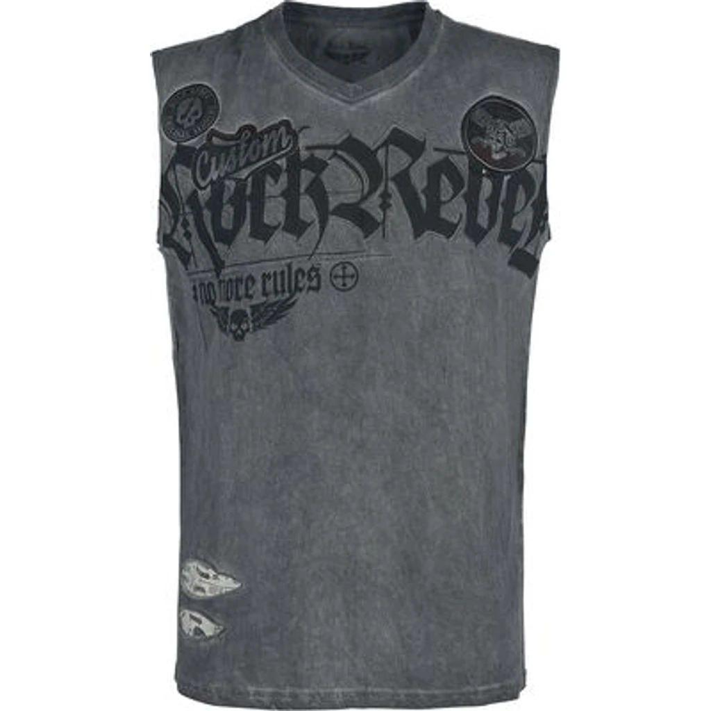 Canotta lunga in cotone grigio stampato Rebel Rocks — Rock Rebel by EMP