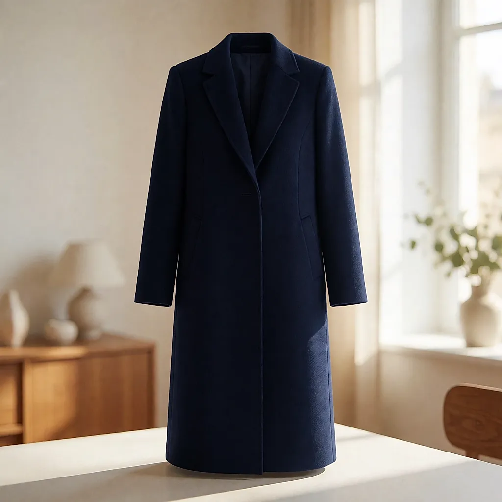 Manteau mi-long bleu marine structuré