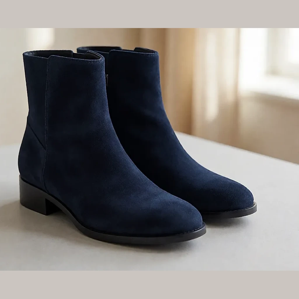 boots Kéy Té By Kallisté en cuir velours bleu marine