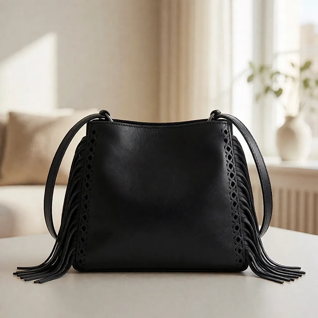Sac Lancel tout en cuir noir, lanières de cuir et dentelle de cuir