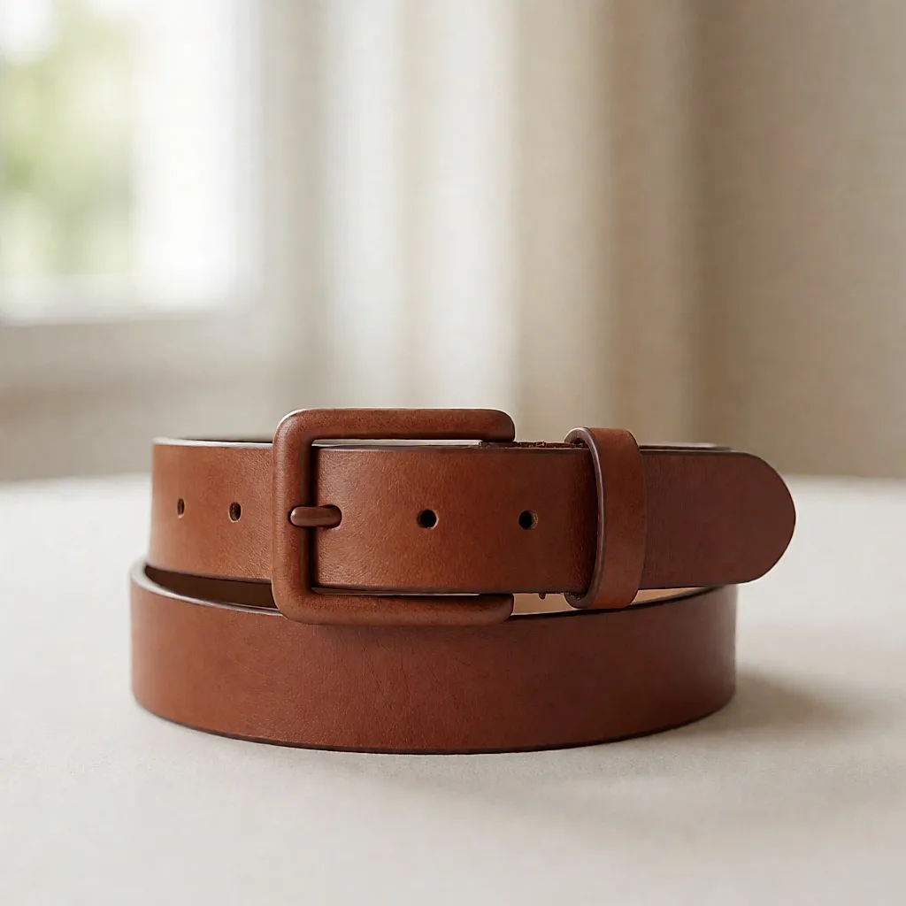 Ceinture bombée cuir boucle rectangulaire Cognac - Extra Souple