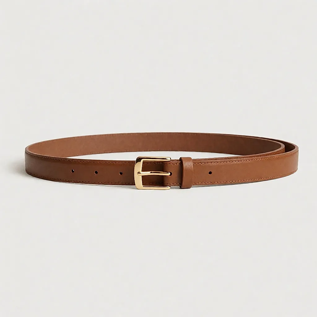 Ceinture fine en cuir caramel à boucle discrète — Blancheporte