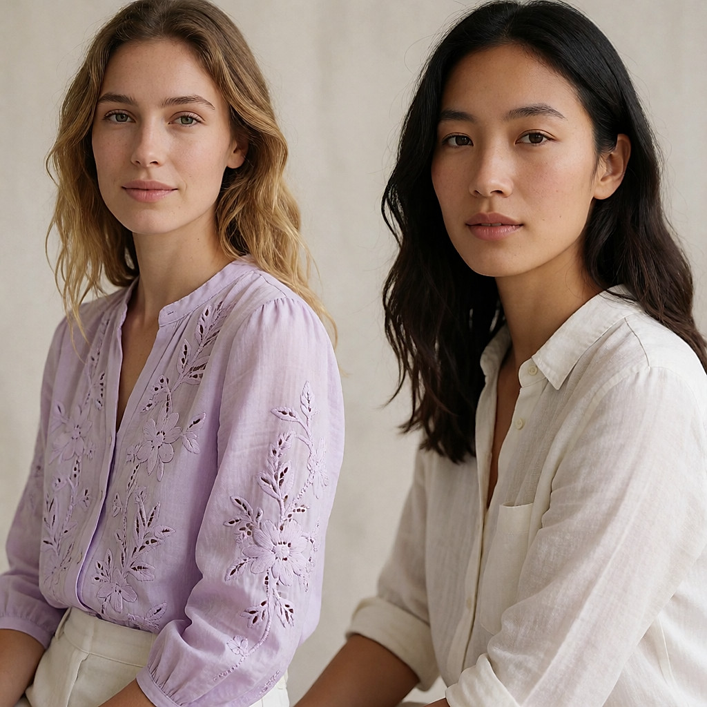 Blouse parme à broderies