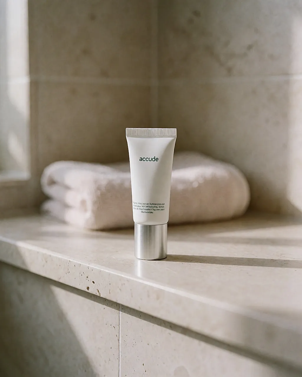 Petit tube de soin matifiant pour la zone T posé sur une étagère de salle de bain