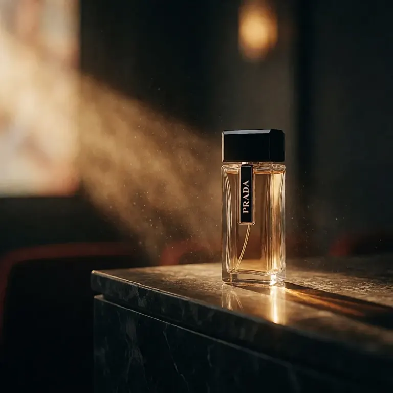 Bottle of Prada Infusion d'Homme, a hesperidic woody fragrance the house told through nine short films