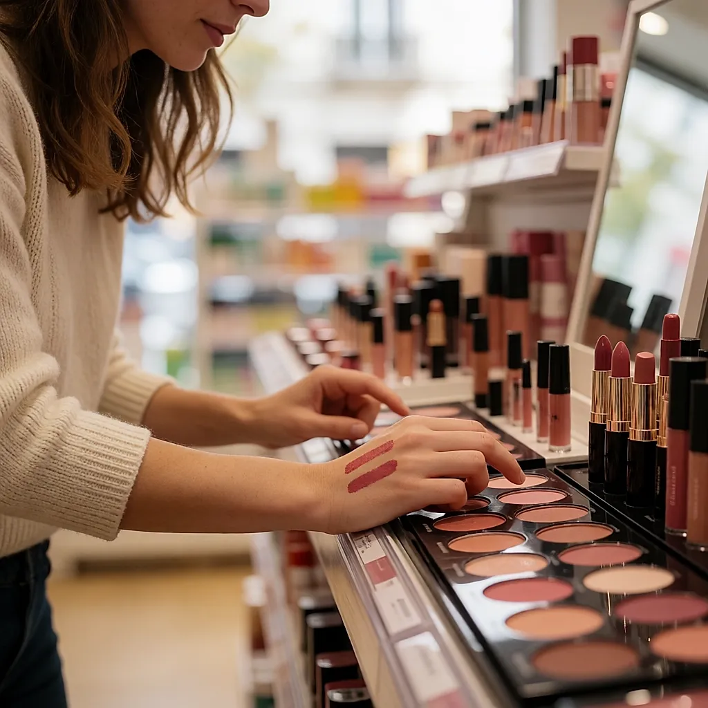Un trait de crayon sur le dos de la main, estompé du bout de l'index en magasin