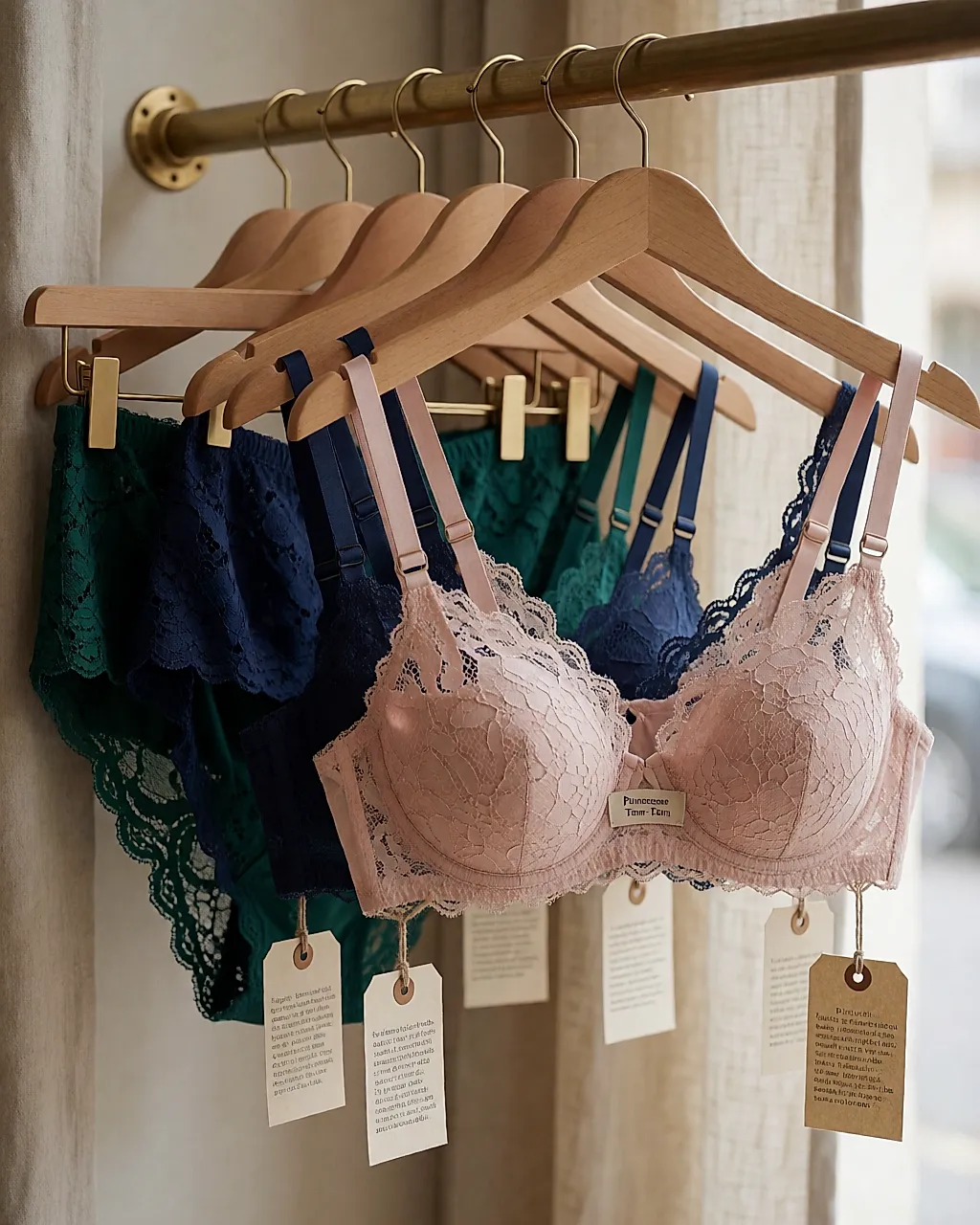Dessous-Ständer mit Preisschildern in einer Boutique