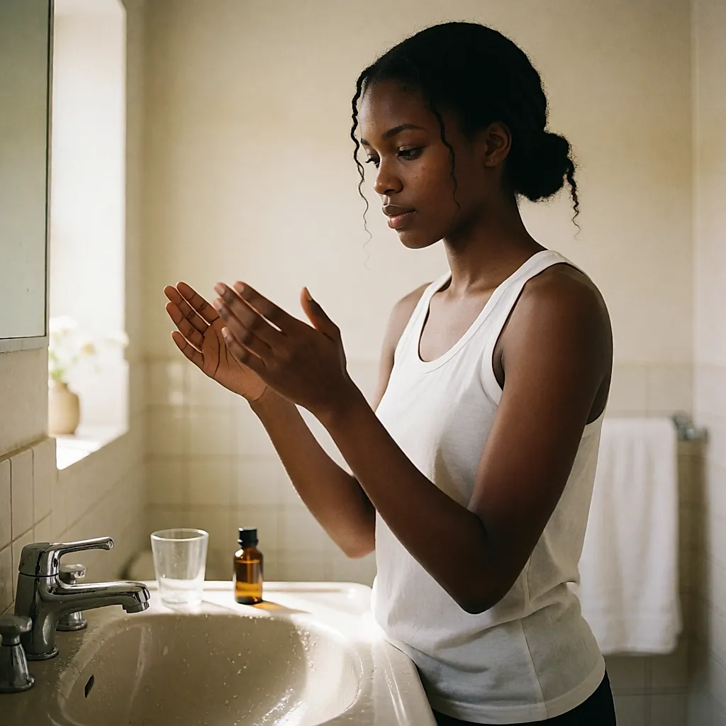 La routine du matin : un gel doux émulsionné dans la main, l'eau tiède sur le visage
